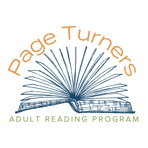 Page Turning Adult Reading Program Logo with book fanned open