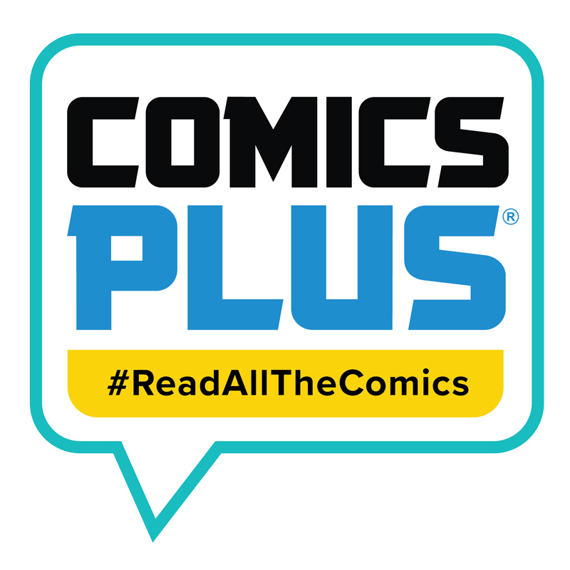 Comics Plus Logo with hashtag ReadAllTheComics