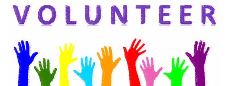 Volunteer Painted Hands in the Air Below Volunteer Text