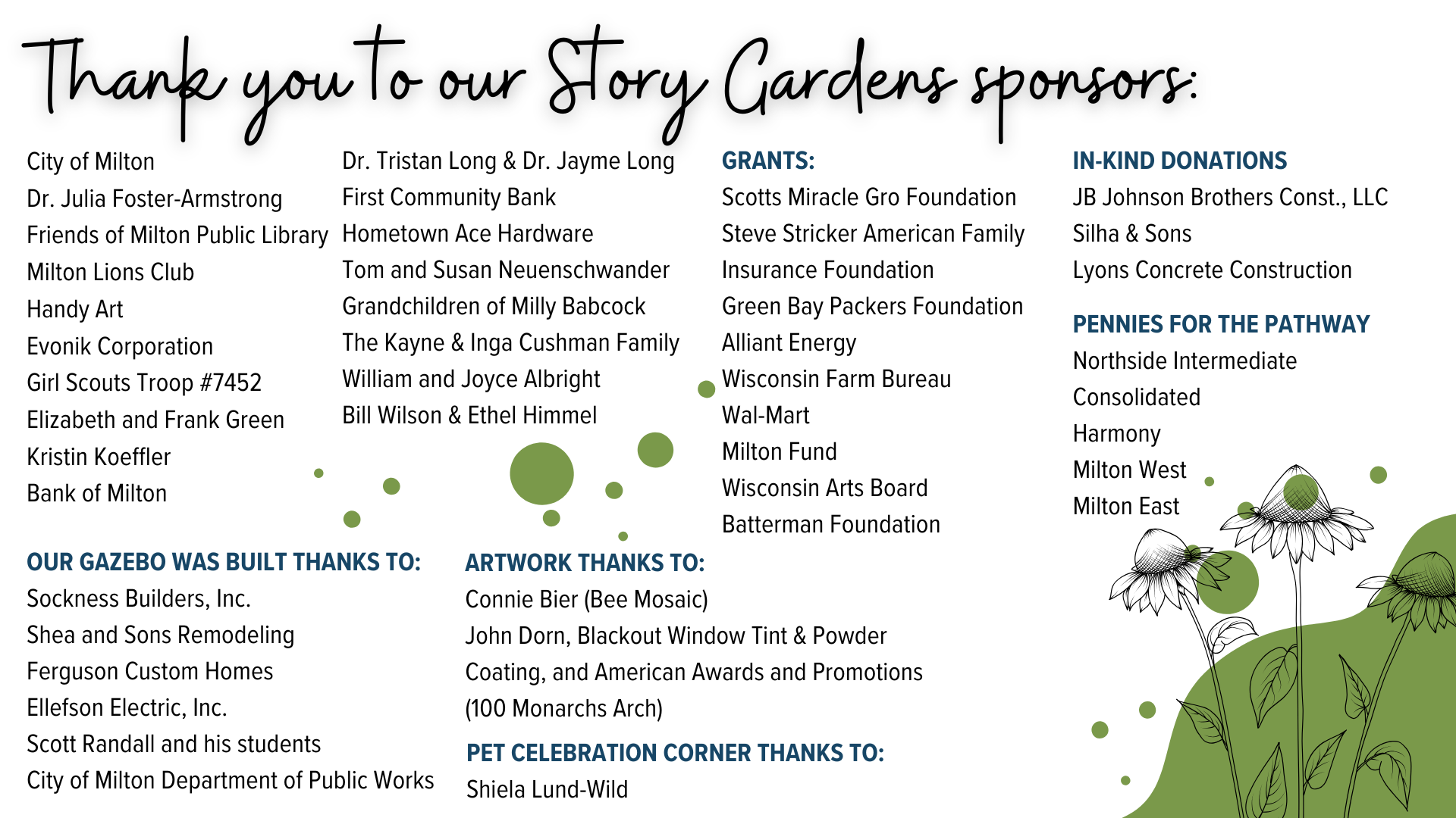 Thank you to our Story Gardens sponsors Thank You to List of Story Garden Sponsors